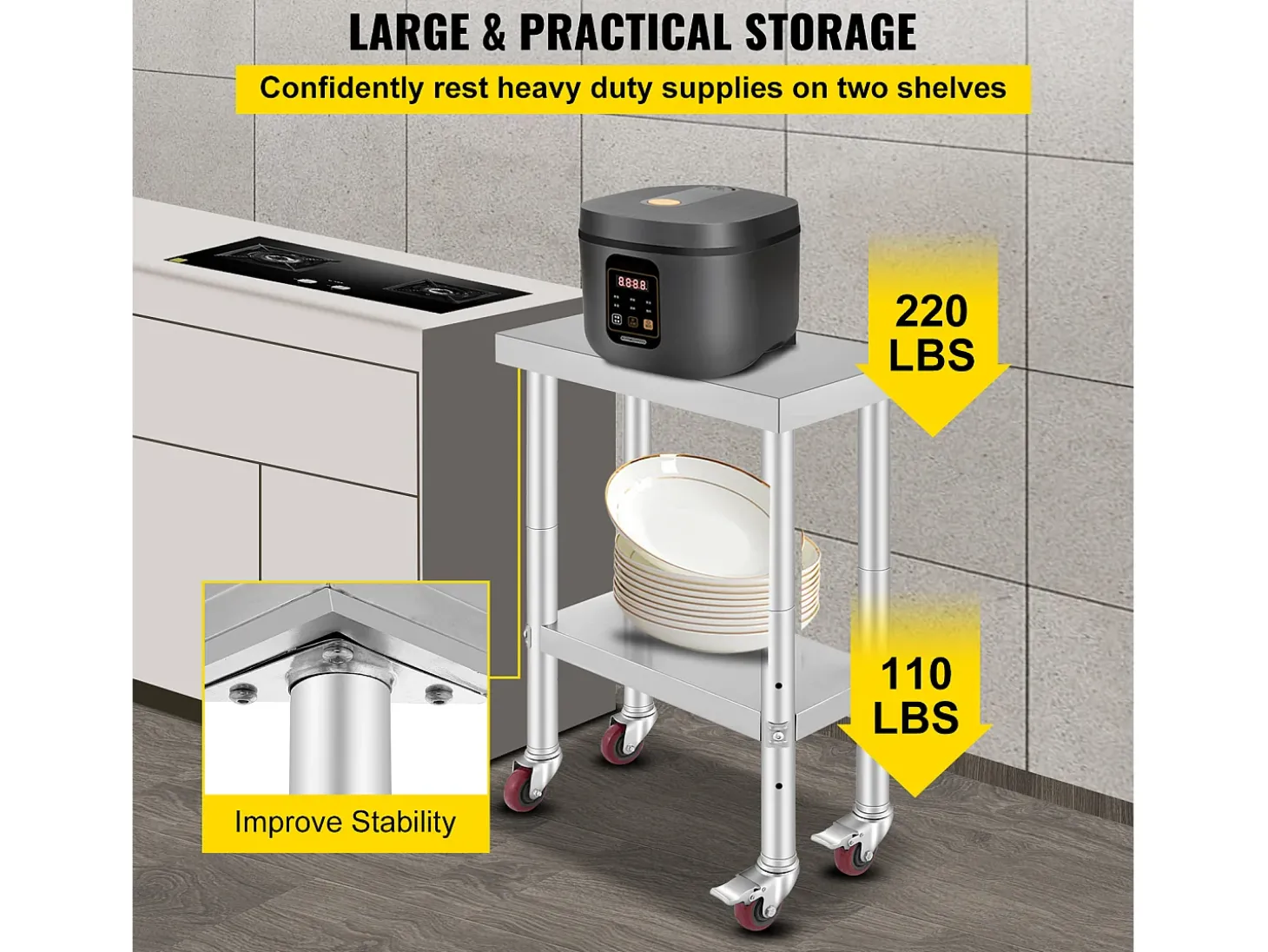 Mesa de Trabalho de Cozinha SucceBuy 30.48x60.96 cm | Mesa de Preparação Comercial com 4 Rodas