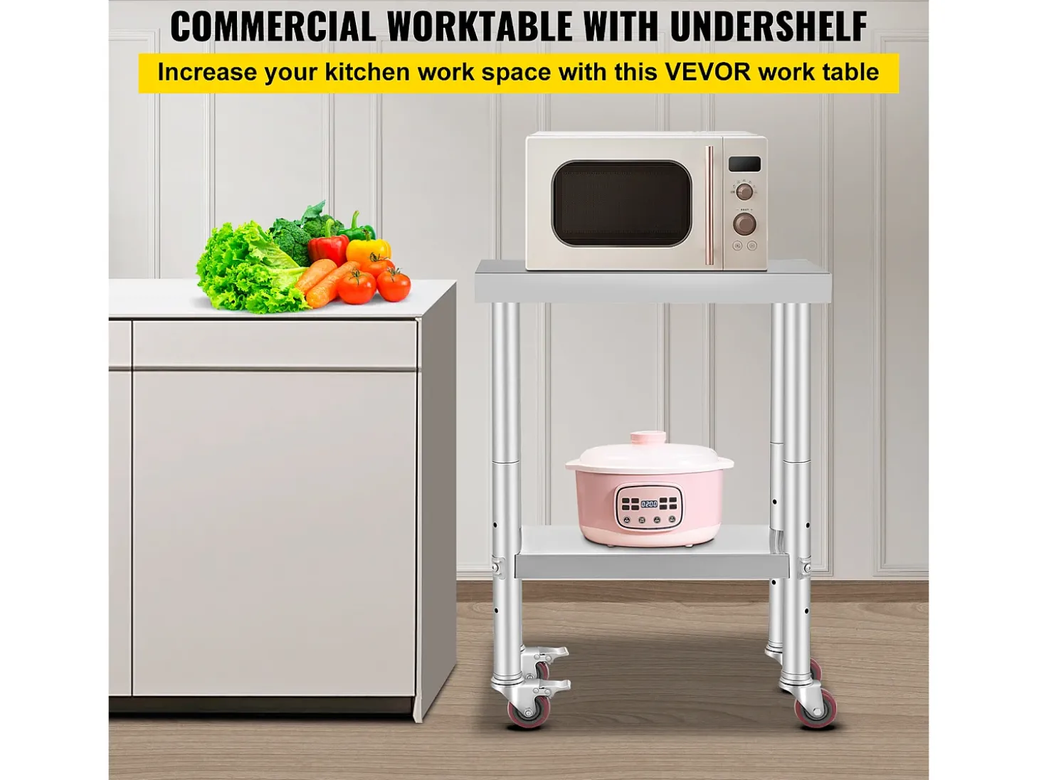 Mesa de Trabalho de Cozinha SucceBuy 30.48x60.96 cm | Mesa de Preparação Comercial com 4 Rodas