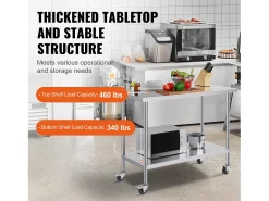 Mesa de Trabalho de Cozinha SucceBuy 61 x 122 cm, Mesa de Preparação Comercial com 4 Rodas