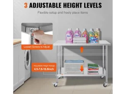 Mesa de Trabalho de Cozinha SucceBuy 61 x 122 cm, Mesa de Preparação Comercial com 4 Rodas