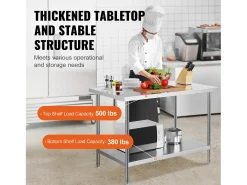 Mesa de Trabalho de Preparação em Aço Inoxidável SucceBuy, 762 x 1219 x 864 mm, Estação de Trabalho Comercial para Alimentos