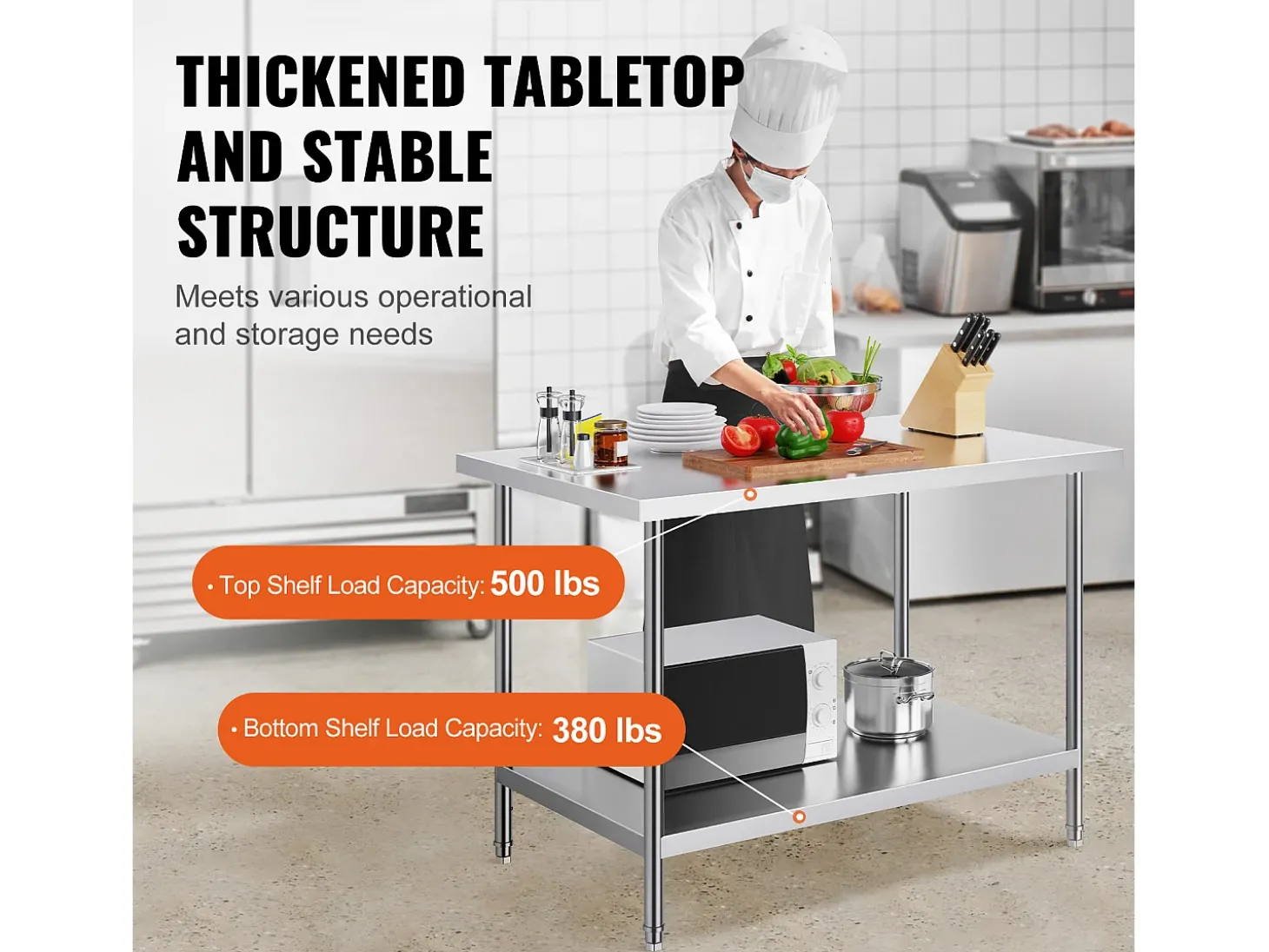 Mesa de Trabalho de Preparação em Aço Inoxidável SucceBuy, 762 x 1219 x 864 mm, Estação de Trabalho Comercial para Alimentos