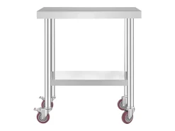 Mesa de Trabalho em Aço Inoxidável SucceBuy, 76x46x86 cm, Capacidade de Carga 100 kg, 4 Rodízios, para Cozinha Comercial, Restaurante