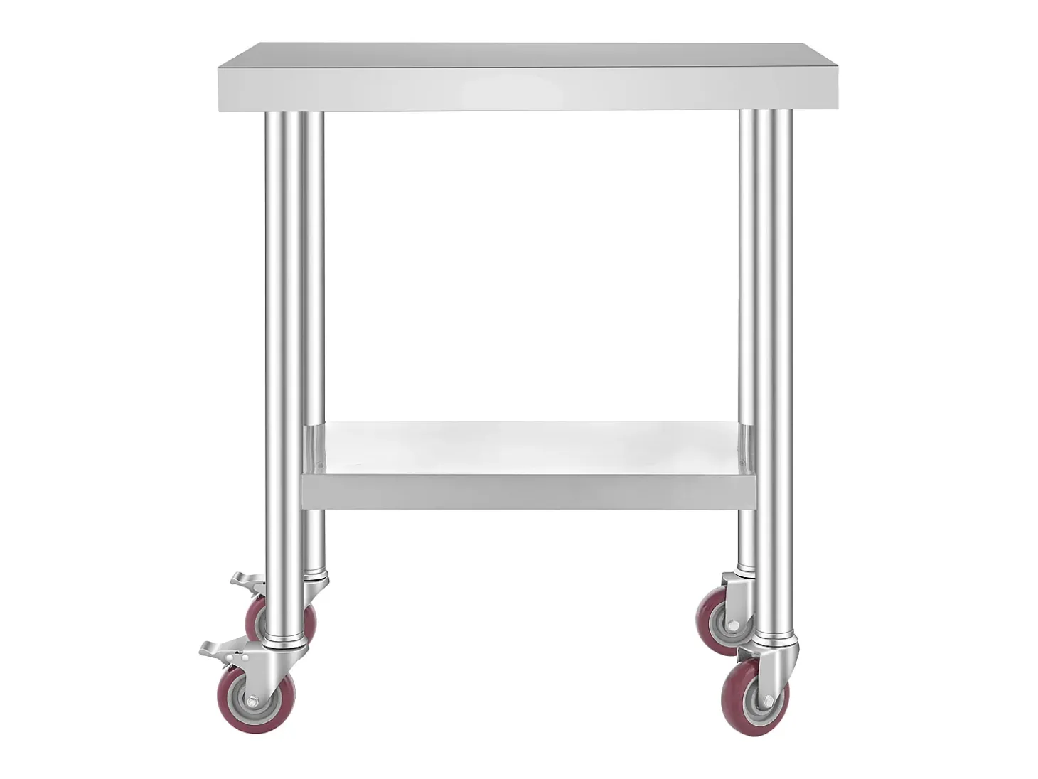 Mesa de Trabalho em Aço Inoxidável SucceBuy, 76x46x86 cm, Capacidade de Carga 100 kg, 4 Rodízios, para Cozinha Comercial, Restaurante