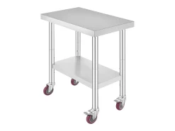 Mesa de Trabalho em Aço Inoxidável SucceBuy, 76x46x86 cm, Capacidade de Carga 100 kg, 4 Rodízios, para Cozinha Comercial, Restaurante