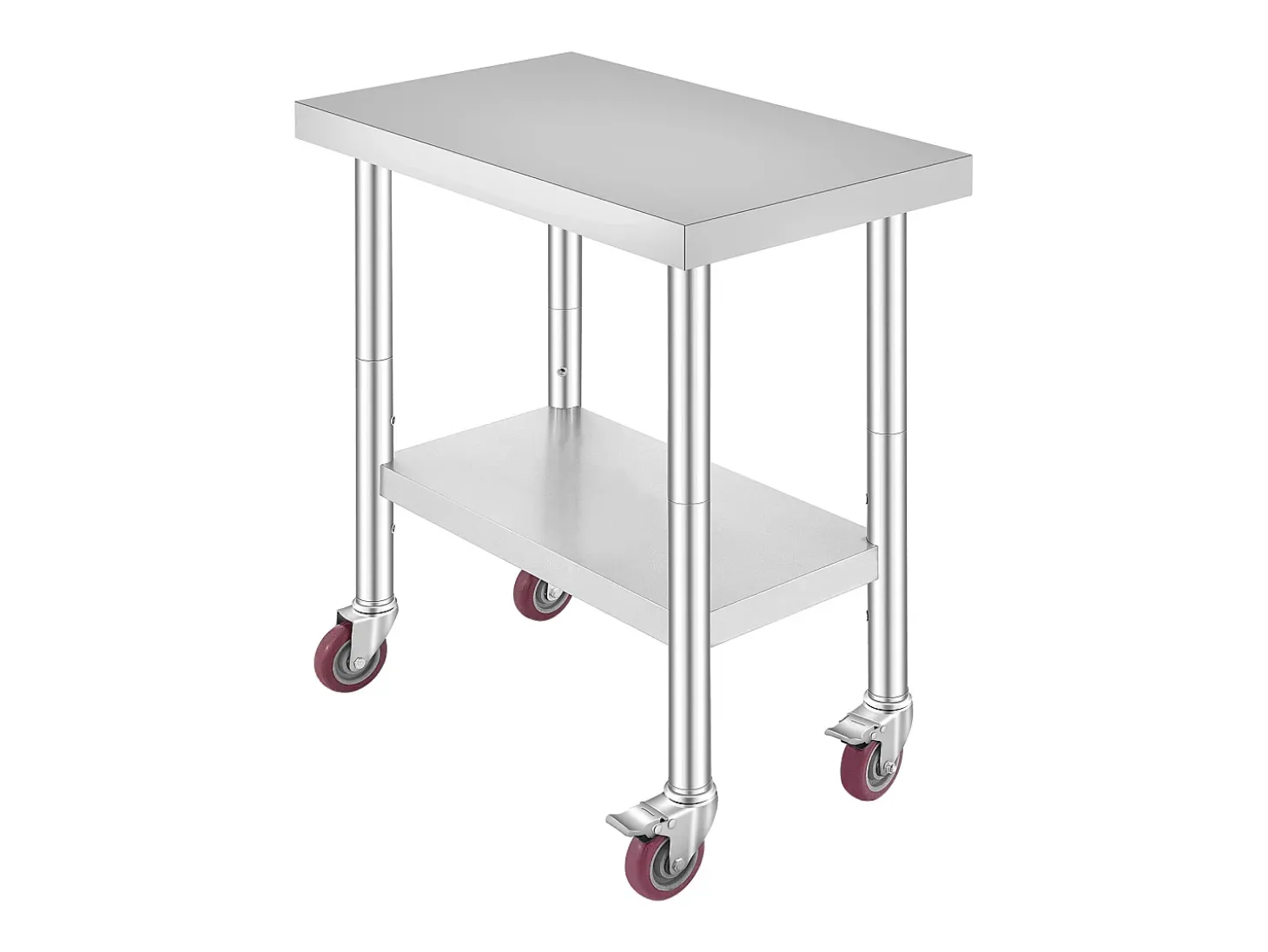 Mesa de Trabalho em Aço Inoxidável SucceBuy, 76x46x86 cm, Capacidade de Carga 100 kg, 4 Rodízios, para Cozinha Comercial, Restaurante