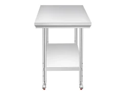 Mesa de Trabalho em Aço Inoxidável SucceBuy, 90x60x85 cm, Capacidade de Carga de 317,5 kg, 4 Rodas, para Cozinha Comercial, Restaurante