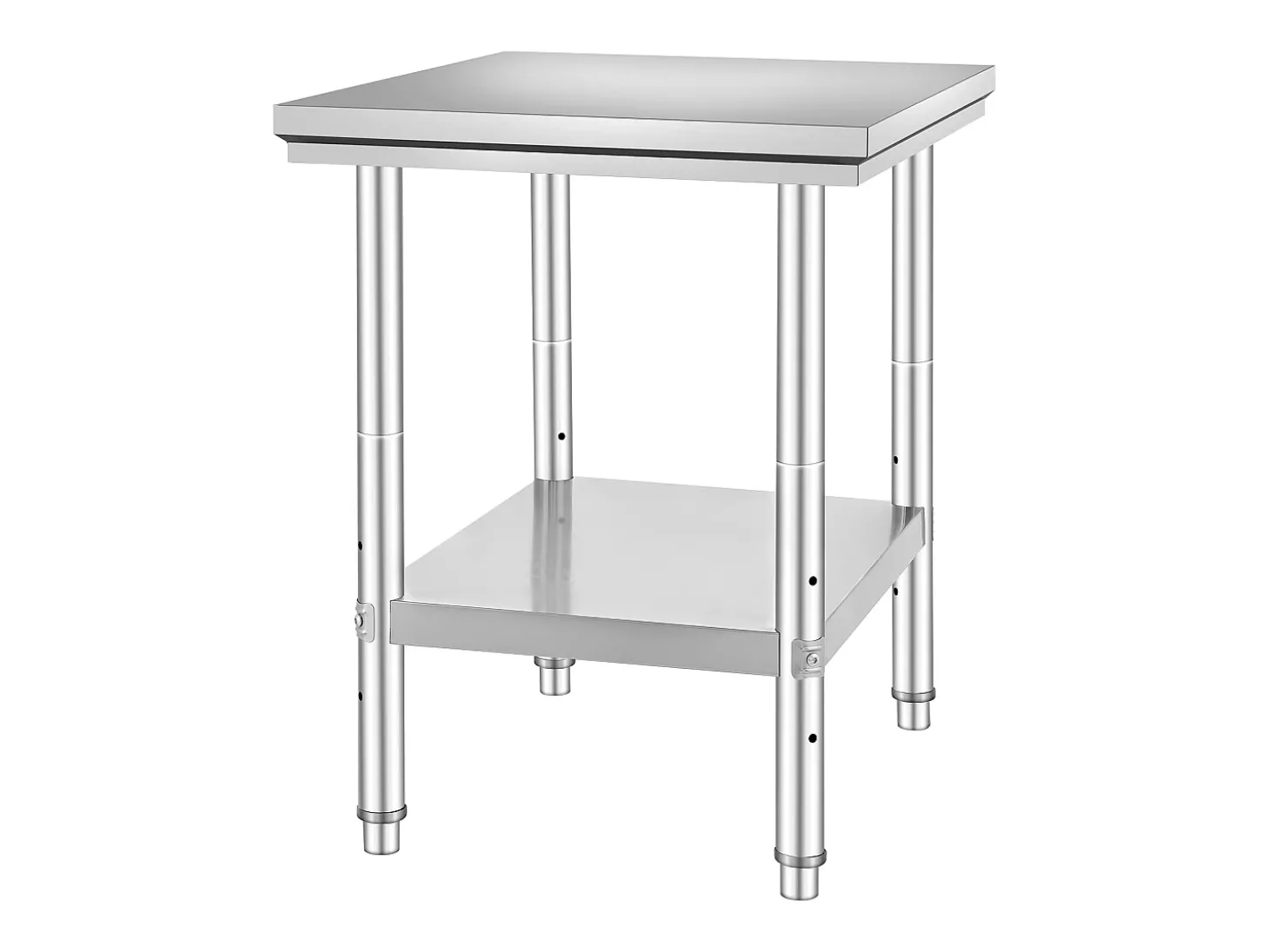 Mesa de Trabalho em Aço Inoxidável 60x76x80 cm, 2 Andares, para Preparação de Cozinha de Alimentos e Refeições, Hotéis, Escritórios, Hospitais