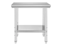 Mesa de Trabalho em Aço Inoxidável 60x76x80 cm, 2 Andares, para Preparação de Cozinha de Alimentos e Refeições, Hotéis, Escritórios, Hospitais