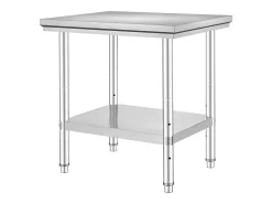 Mesa de Trabalho em Aço Inoxidável 60x76x80 cm, 2 Andares, para Preparação de Cozinha de Alimentos e Refeições, Hotéis, Escritórios, Hospitais