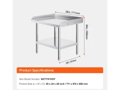 Mesa de Trabalho em Aço Inoxidável SucceBuy, 610 x 711 x 660 mm, Mesa de Preparação de Alimentos Comercial para Restaurante