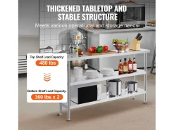 Mesa de Trabalho em Aço Inoxidável SucceBuy, 356 x 1524 x 864 mm, Mesa Comercial de Preparação para Cozinhas