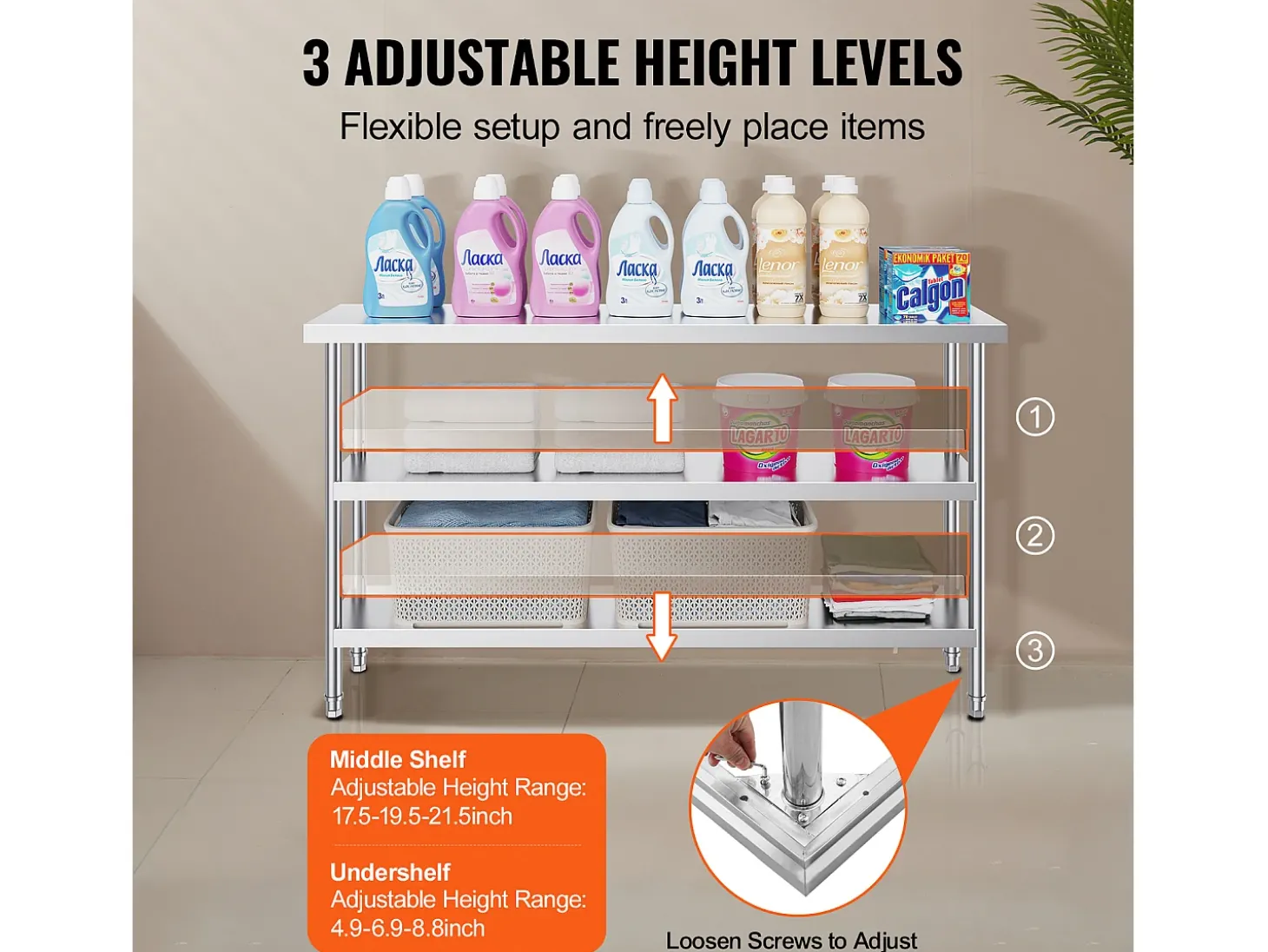 Mesa de Trabalho em Aço Inoxidável SucceBuy, 356 x 1524 x 864 mm, Mesa Comercial de Preparação para Cozinhas