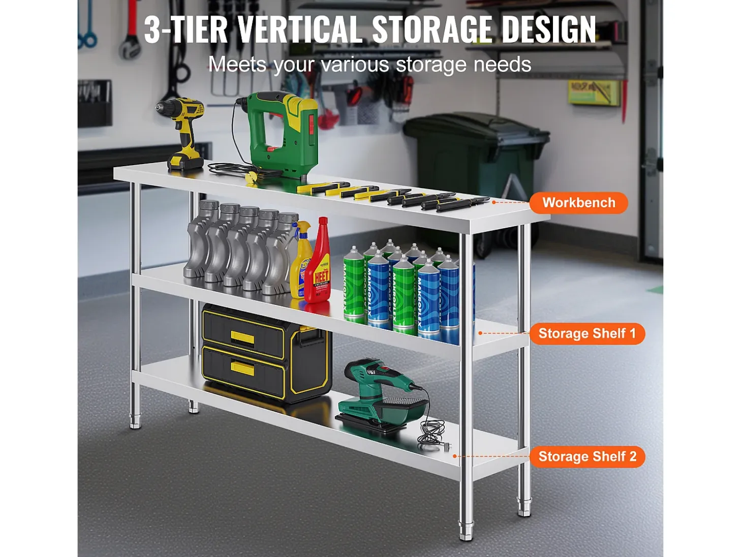 Mesa de Trabalho em Aço Inoxidável SucceBuy, 356 x 1524 x 864 mm, Mesa Comercial de Preparação para Cozinhas