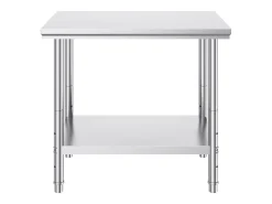 Mesa de Trabalho em Aço Inoxidável 60x90x80 cm, 2 Andares, para Preparação de Cozinha de Alimentos e Refeições, Hotéis, Escritórios, Hospitais