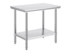 Mesa de Trabalho em Aço Inoxidável 60x90x80 cm, 2 Andares, para Preparação de Cozinha de Alimentos e Refeições, Hotéis, Escritórios, Hospitais