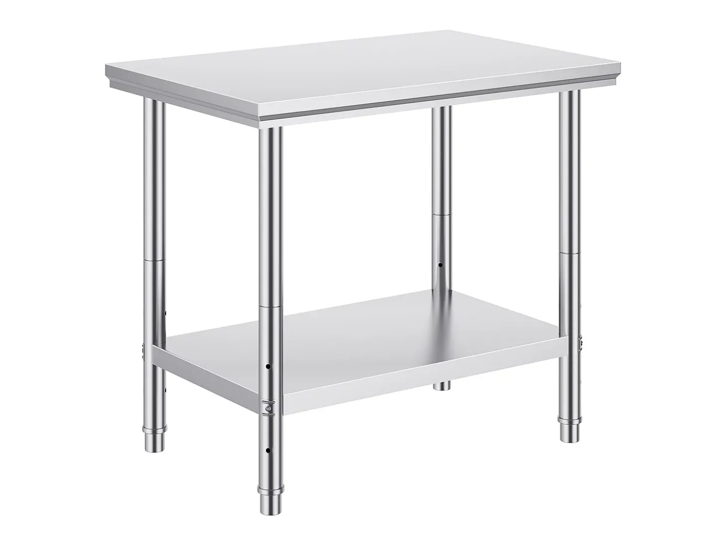 Mesa de Trabalho em Aço Inoxidável 60x90x80 cm, 2 Andares, para Preparação de Cozinha de Alimentos e Refeições, Hotéis, Escritórios, Hospitais