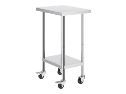 Mesa de Trabalho em Aço Inoxidável SucceBuy, 610 x 457 x 954,6 mm, Mesa Comercial de Preparação com 4 Rodízios