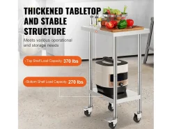 Mesa de Trabalho em Aço Inoxidável SucceBuy, 610 x 457 x 954,6 mm, Mesa Comercial de Preparação com 4 Rodízios