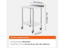 Mesa de Trabalho SucceBuy Mesa de Trabalho em Aço Inoxidável 60.96 x 76.2 cm, Mesa de Preparação de Alimentos Comercial com Rodízios