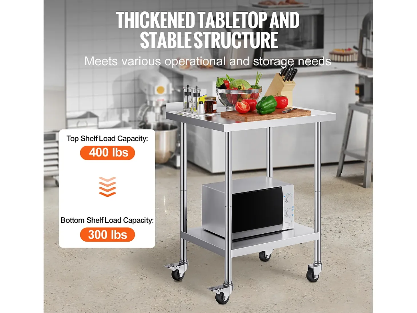 Mesa de Trabalho SucceBuy Mesa de Trabalho em Aço Inoxidável 60.96 x 76.2 cm, Mesa de Preparação de Alimentos Comercial com Rodízios