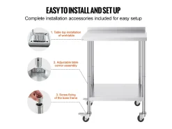 Mesa de Trabalho SucceBuy Mesa de Trabalho em Aço Inoxidável 60.96 x 76.2 cm, Mesa de Preparação de Alimentos Comercial com Rodízios