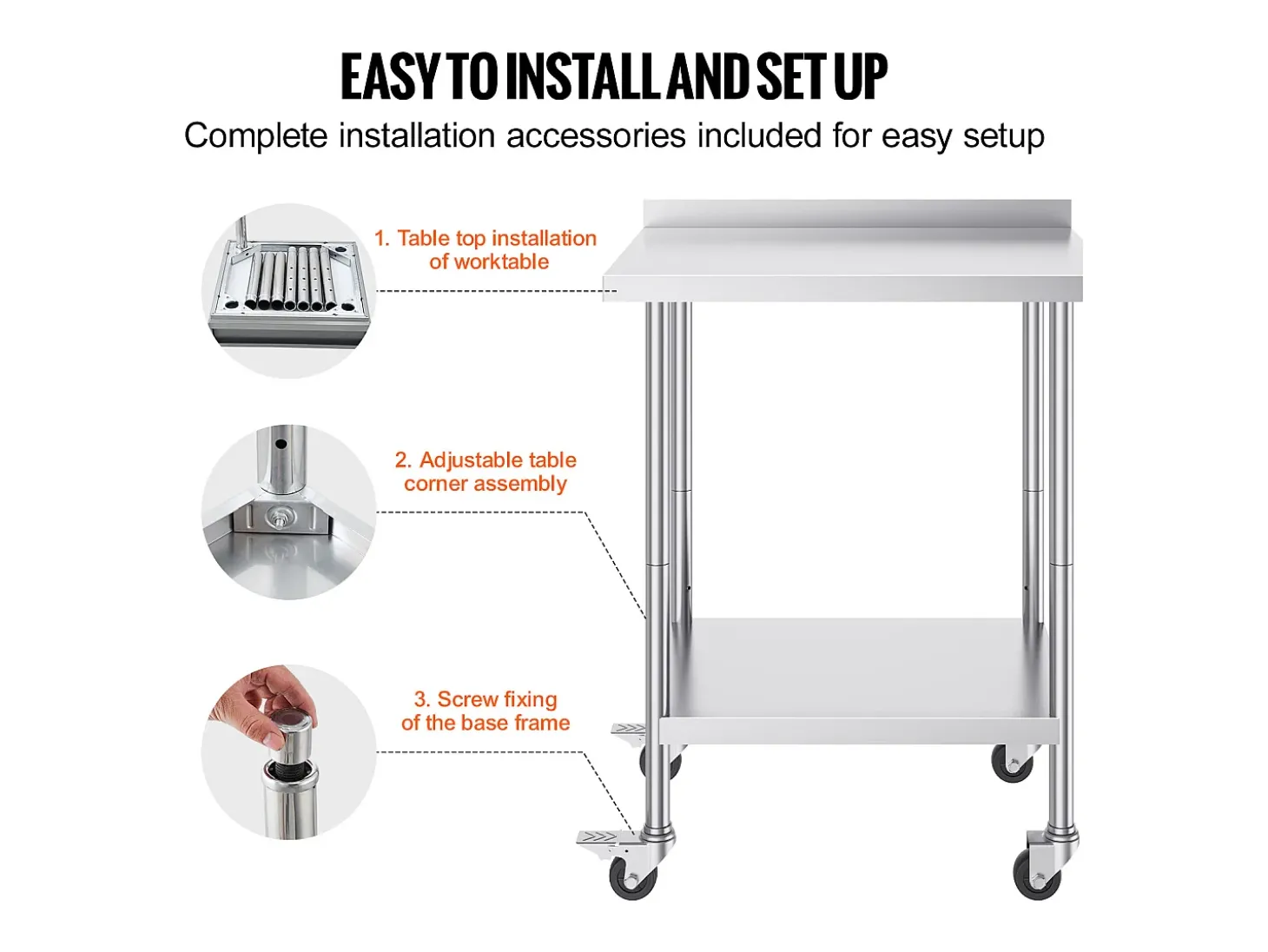 Mesa de Trabalho SucceBuy Mesa de Trabalho em Aço Inoxidável 60.96 x 76.2 cm, Mesa de Preparação de Alimentos Comercial com Rodízios