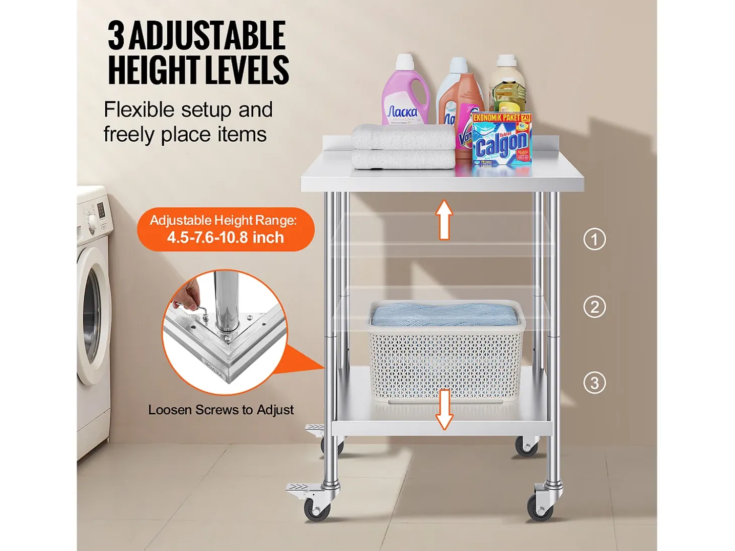 Mesa de Trabalho SucceBuy Mesa de Trabalho em Aço Inoxidável 60.96 x 76.2 cm, Mesa de Preparação de Alimentos Comercial com Rodízios