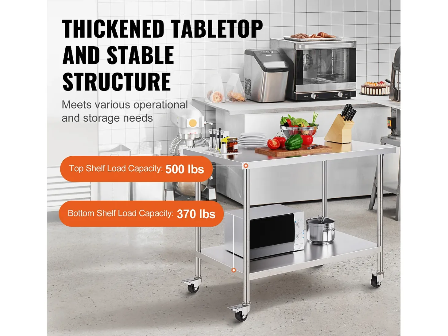 Mesa de Trabalho SucceBuy Mesa de Trabalho em Aço Inoxidável 76.2 x 121.92 cm, Mesa de Preparação Comercial com 4 Rodízios