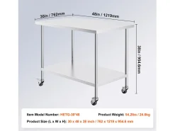 Mesa de Trabalho SucceBuy Mesa de Trabalho em Aço Inoxidável 76.2 x 121.92 cm, Mesa de Preparação Comercial com 4 Rodízios