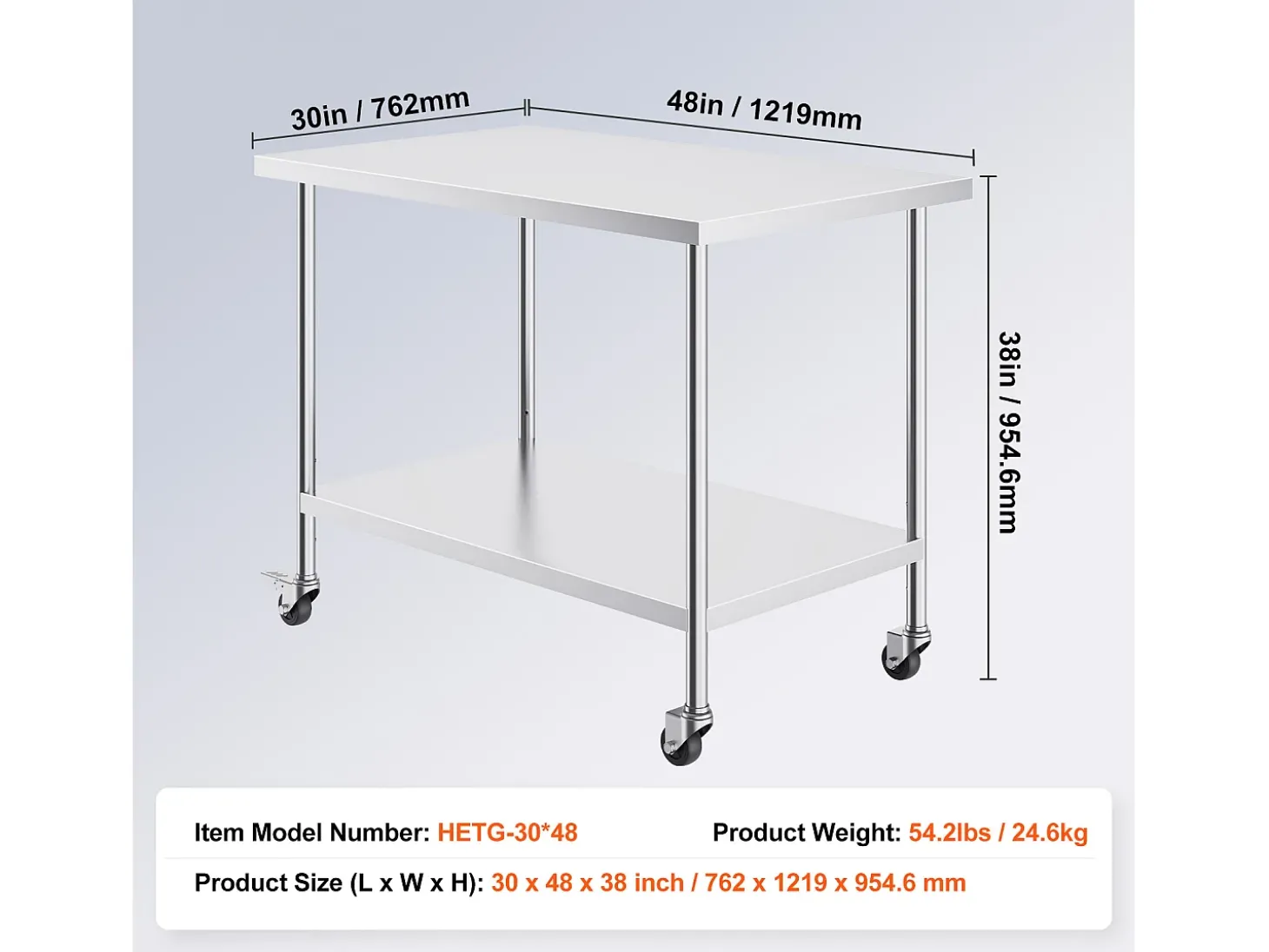 Mesa de Trabalho SucceBuy Mesa de Trabalho em Aço Inoxidável 76.2 x 121.92 cm, Mesa de Preparação Comercial com 4 Rodízios