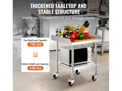 Mesa de Trabalho SucceBuy Mesa de Trabalho em Aço Inoxidável 60.96 x 60.96 cm, Mesa de Preparação de Alimentos Comercial para Serviços Pesados