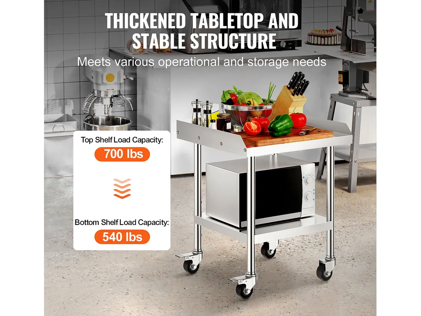 Mesa de Trabalho SucceBuy Mesa de Trabalho em Aço Inoxidável 60.96 x 60.96 cm, Mesa de Preparação de Alimentos Comercial para Serviços Pesados