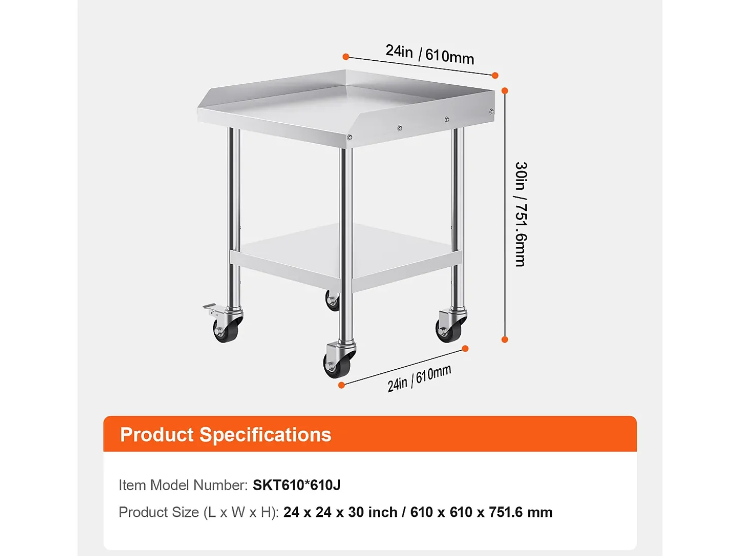 Mesa de Trabalho SucceBuy Mesa de Trabalho em Aço Inoxidável 60.96 x 60.96 cm, Mesa de Preparação de Alimentos Comercial para Serviços Pesados