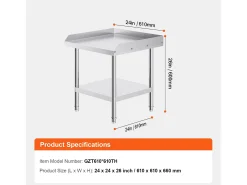 Mesa de Trabalho SucceBuy Mesa de Trabalho em Aço Inoxidável 60.96 x 60.96 cm, Mesa de Preparação de Alimentos para Restaurante