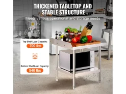 Mesa de Trabalho SucceBuy Mesa de Trabalho em Aço Inoxidável 60.96 x 60.96 cm, Mesa de Preparação de Alimentos para Restaurante