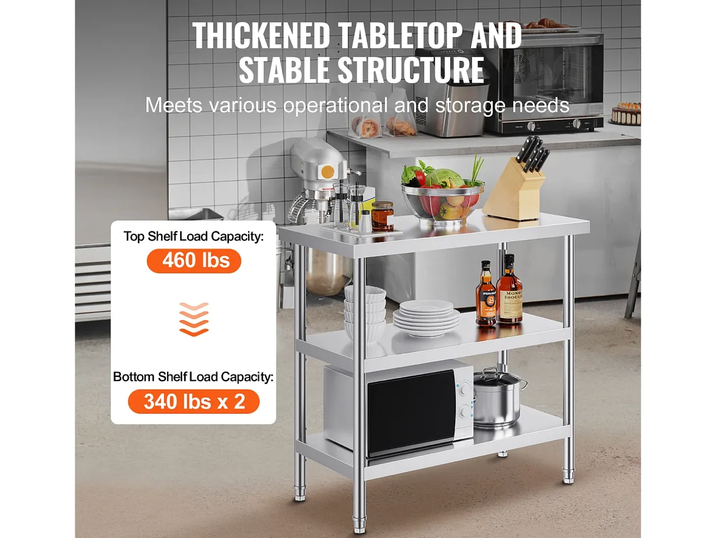Mesa de Trabalho SucceBuy Mesa de Trabalho em Aço Inoxidável 45.7 x 91.4 cm, Mesa de Preparação de Alimentos para Cozinha Comercial