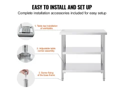 Mesa de Trabalho SucceBuy Mesa de Trabalho em Aço Inoxidável 45.7 x 91.4 cm, Mesa de Preparação de Alimentos para Cozinha Comercial