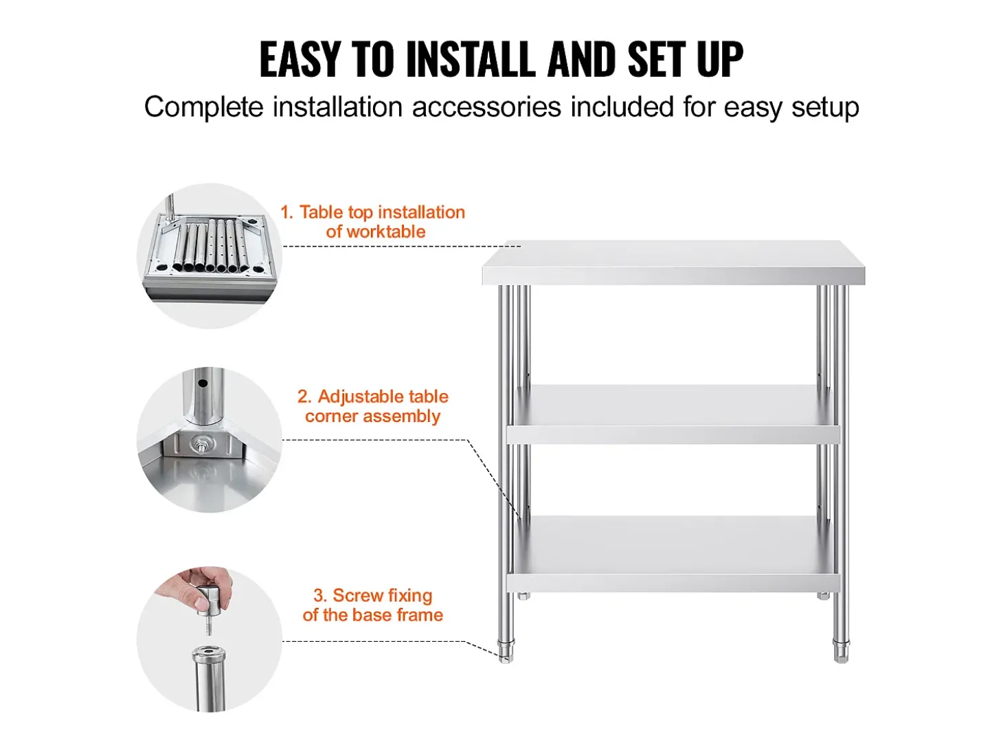 Mesa de Trabalho SucceBuy Mesa de Trabalho em Aço Inoxidável 45.7 x 91.4 cm, Mesa de Preparação de Alimentos para Cozinha Comercial