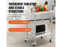 Mesa de Trabalho SucceBuy Mesa de Trabalho em Aço Inoxidável 60.96 x 76.2 cm, Mesa de Preparação Comercial com 4 Rodízios