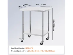 Mesa de Trabalho SucceBuy Mesa de Trabalho em Aço Inoxidável 60.96 x 76.2 cm, Mesa de Preparação Comercial com 4 Rodízios