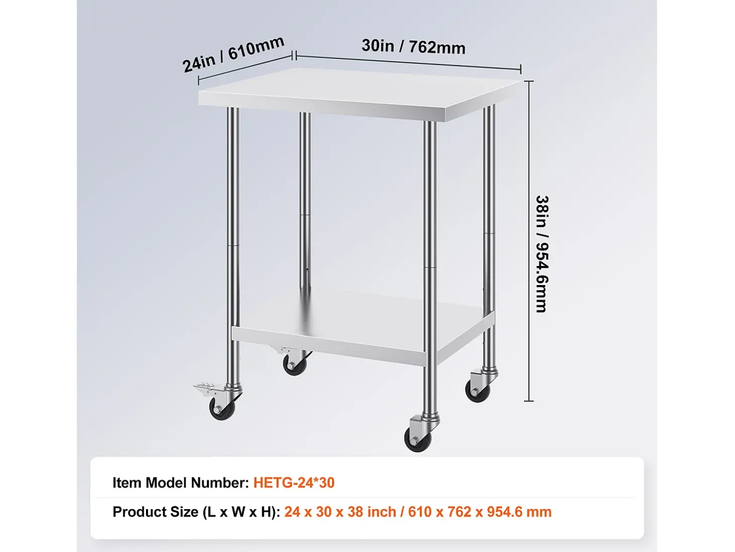 Mesa de Trabalho SucceBuy Mesa de Trabalho em Aço Inoxidável 60.96 x 76.2 cm, Mesa de Preparação Comercial com 4 Rodízios