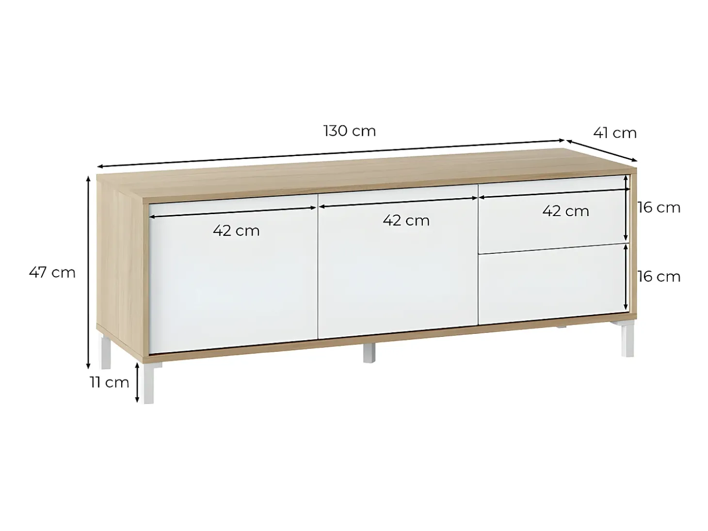 Mesa de TV Brooklyn em carvalho canadense e Nordic Artik White, 47x130x41 cm