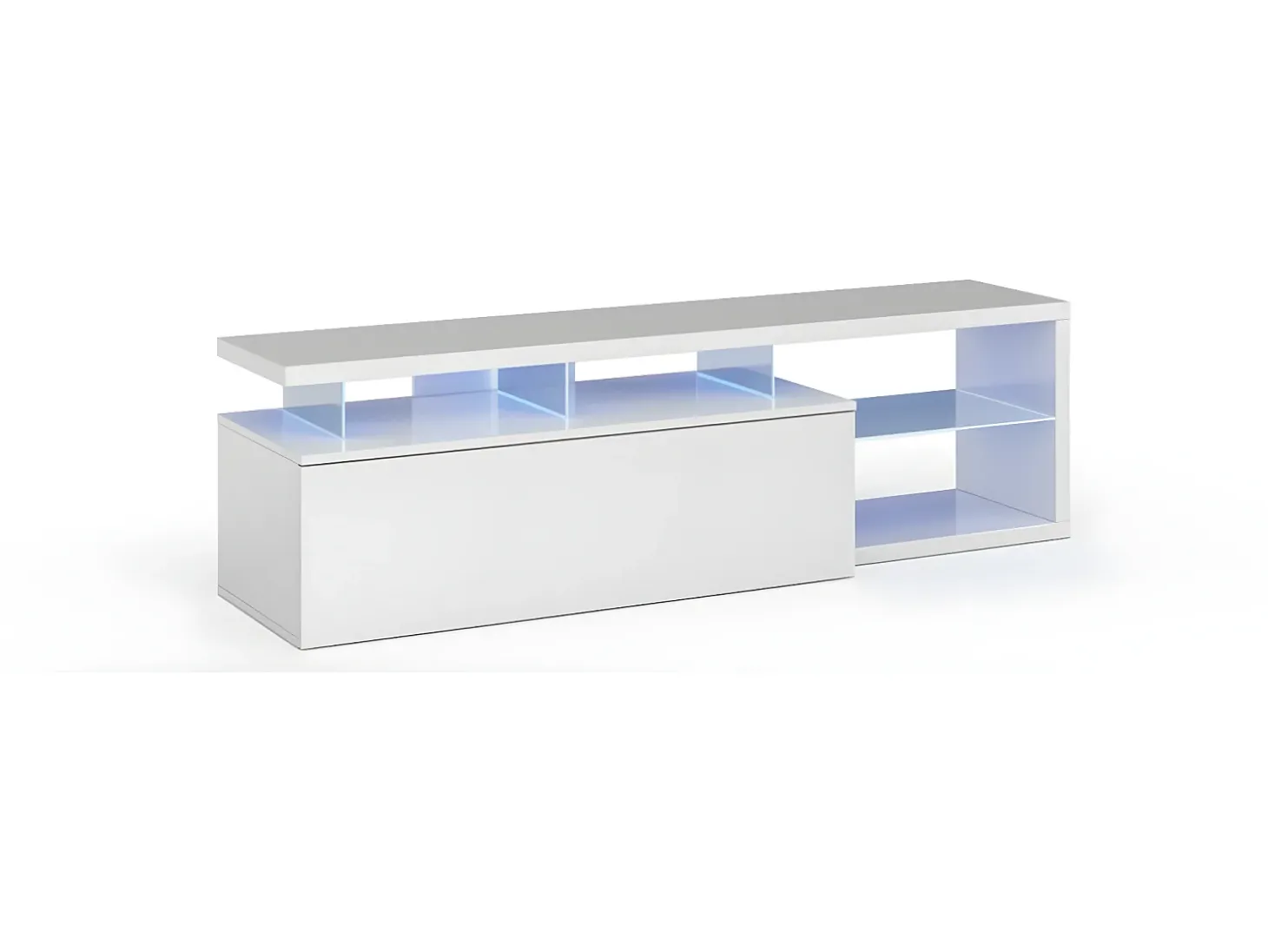 Mesa de TV com LED incluído, branco brilhante, 150x43x41 cm
