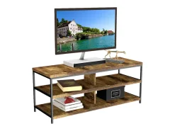 Mesa de TV para sala de estar com 2 prateleiras, madeira clara/preta, 110x45x40 cm