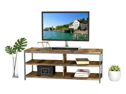 Mesa de TV para sala de estar com 2 prateleiras, madeira clara/preta, 110x45x40 cm