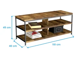 Mesa de TV para sala de estar com 2 prateleiras, madeira clara/preta, 110x45x40 cm
