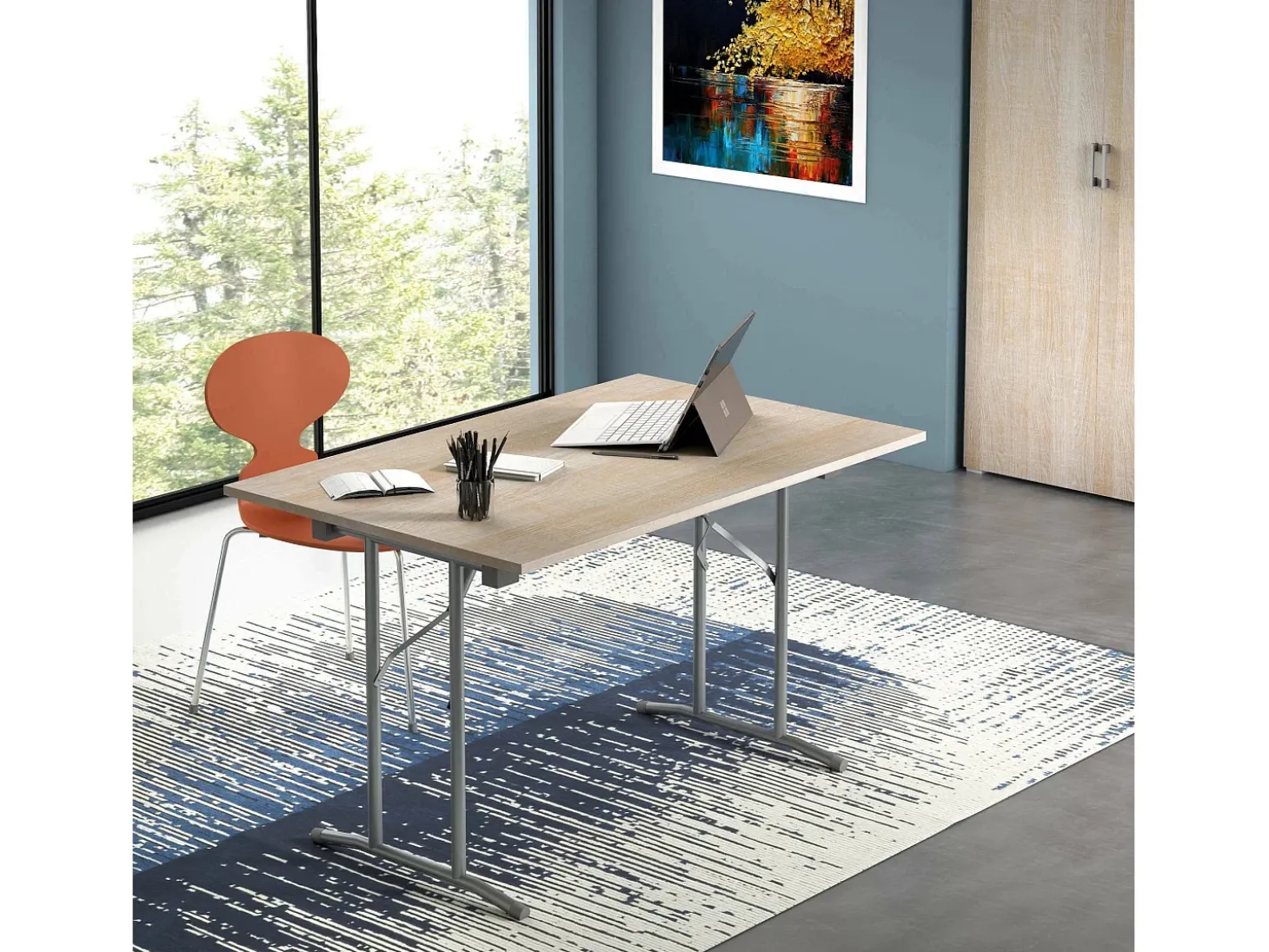Mesa dobrável Daccurs, Mesa de camping com pernas metálicas dobráveis, Mesa de jantar moderna multiuso, 100% Fabricado na Itália, 125x75h80 cm, Carvalho e Cinza