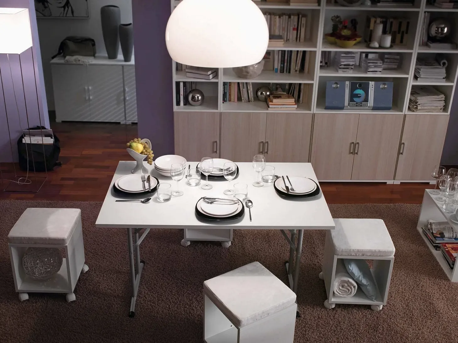 Mesa dobrável Daccurs, Mesa de camping com pernas de metal dobráveis, Mesa de jantar moderna multifuncional, 100% Fabricado na Itália, 125x75h80 cm, Branco
