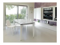 Mesa extensível de 120cm a 170cm moderna Tampo Cerâmico em Vidro Temperado Mármore Branco